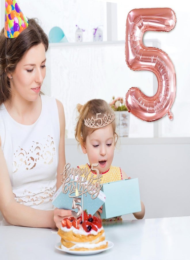 YeohJoy 5th Birthday Decorations for Girls, Including 5th Birthday Sash and Tiara, 5 Candles and Cake Toppers, Rose Gold Balloons and 3D Birthday Card, Funny 5th Birthday Gifts for Girls 5 Birthday - Image 5