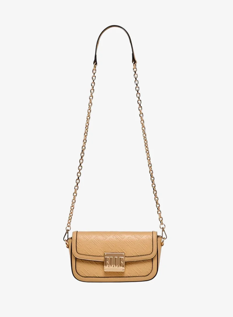 ELLE TAUPE Monogram Embossed Shoulder Bag with Detachable Chain Strap for Women | Best Price UAE