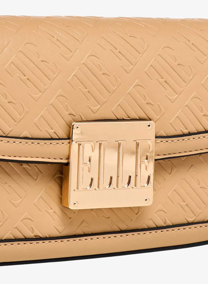 ELLE TAUPE Monogram Embossed Shoulder Bag with Detachable Chain Strap for Women | Best Price UAE