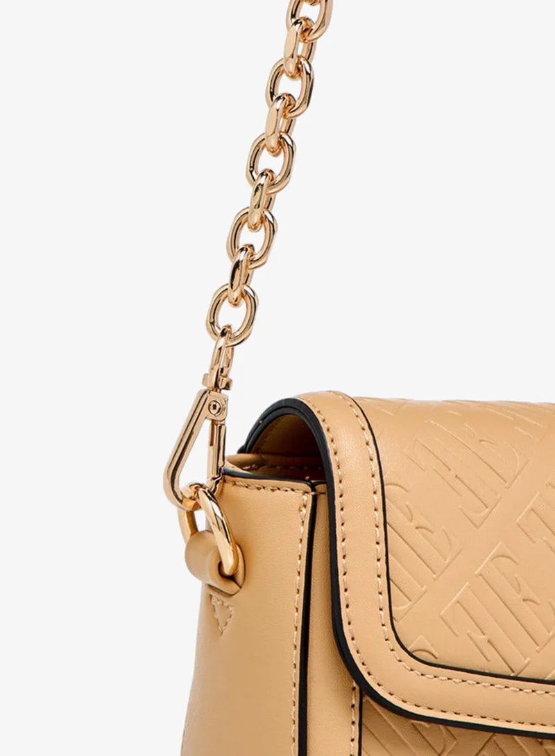 ELLE TAUPE Monogram Embossed Shoulder Bag with Detachable Chain Strap for Women | Best Price UAE
