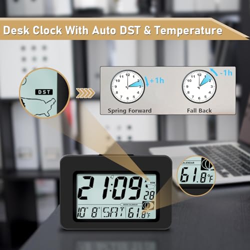 QINYUNE Handy Atomic Alarm Clock - 6'' Battery Operated Digital Clock with Seconds, Self-Setting, Auto Sync, DST, Selectable Time Zones,Portable Travel Desk Clock with 5s Touch Backlight for Bedroom - Image 4