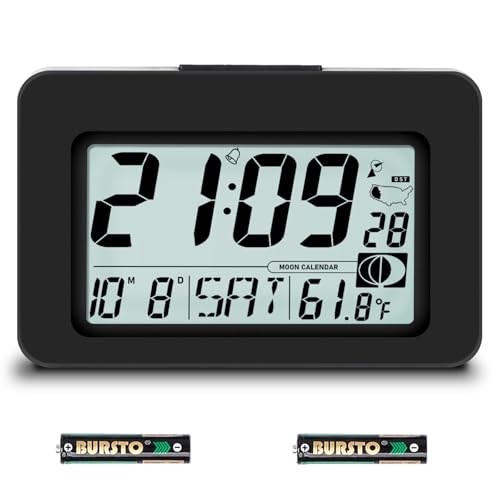 QINYUNE Handy Atomic Alarm Clock - 6'' Battery Operated Digital Clock with Seconds, Self-Setting, Auto Sync, DST, Selectable Time Zones,Portable Travel Desk Clock with 5s Touch Backlight for Bedroom - Image 1