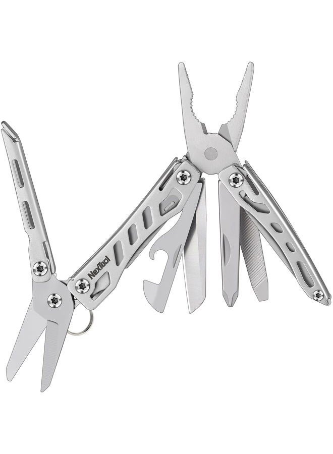 Nextool EDC Keychain Multitool, 10 in 1 Mini Pocket Knife Multi Tool with Needlenose Pliers, Scissors, Mini Useful Cool Gadgets for Men, Father's Day Gifts from Daughter-Sliver - Image 1