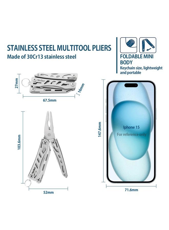 Nextool EDC Keychain Multitool, 10 in 1 Mini Pocket Knife Multi Tool with Needlenose Pliers, Scissors, Mini Useful Cool Gadgets for Men, Father's Day Gifts from Daughter-Sliver - Image 2