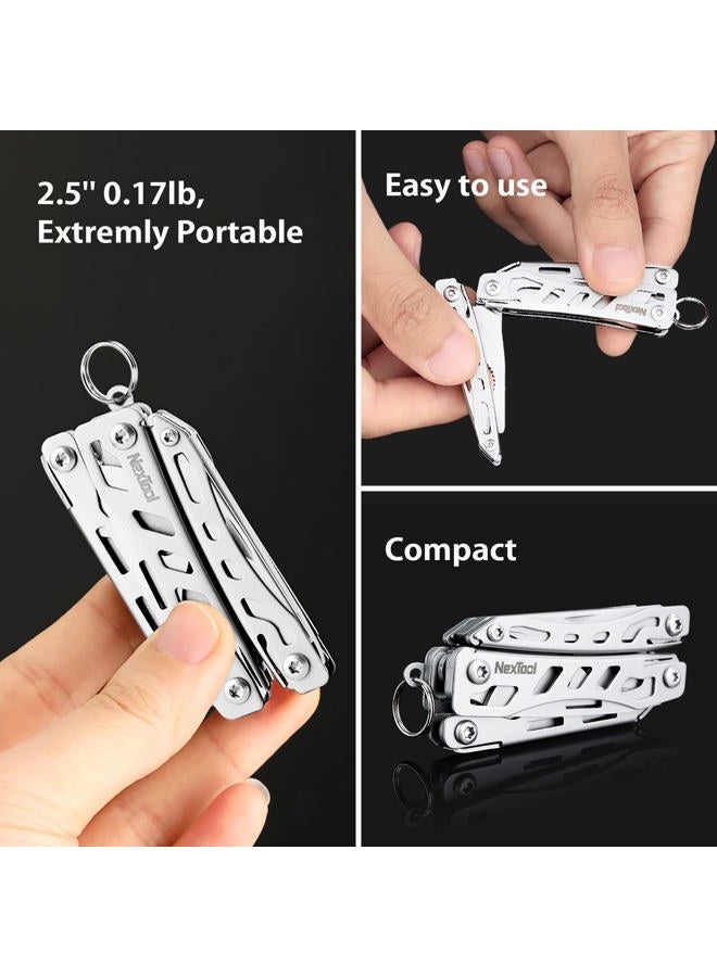 Nextool EDC Keychain Multitool, 10 in 1 Mini Pocket Knife Multi Tool with Needlenose Pliers, Scissors, Mini Useful Cool Gadgets for Men, Father's Day Gifts from Daughter-Sliver - Image 4