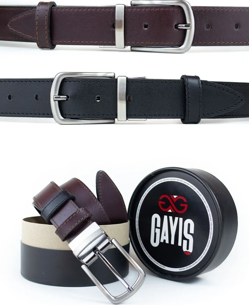 Gayış Double-Sided Rotating Buckle Genuine Leather 3.5cm Classic Men's Belt
