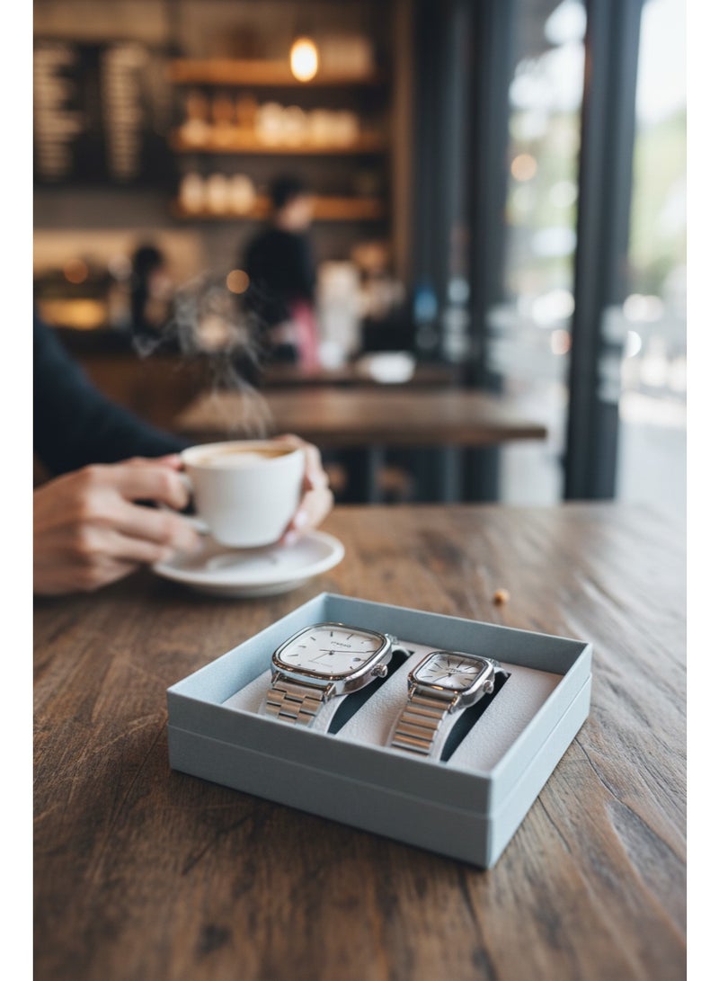 كاسيو طقم ساعات كاسيو زوجي من الستانلس ستيل – مينا فضي – حركة كوارتز - Image 3