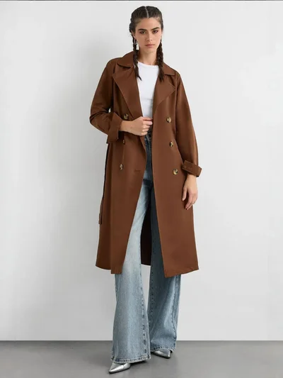 زوبعة معطف ترنش خفيف بأزرار وحزام