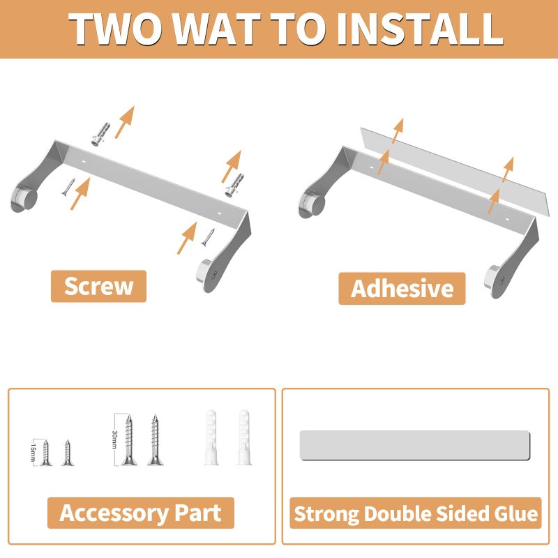 PAROTO Paper Towel Holder Under Cabinet, Wall Mount Paper Towel Holder for Kitchen Bathroom, Stainless Steel, Adhesive or Screws, Silver - Image 5