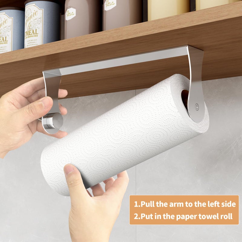 PAROTO Paper Towel Holder Under Cabinet, Wall Mount Paper Towel Holder for Kitchen Bathroom, Stainless Steel, Adhesive or Screws, Silver - Image 3