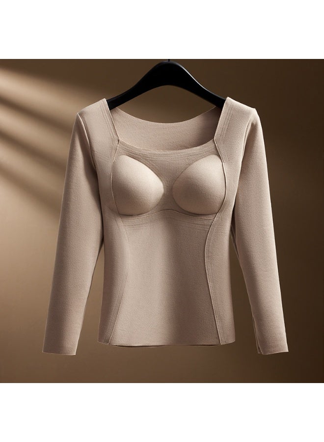 NIBEMINENT Thermal Underwear Women's Traceless Chest Pads Thickened and Furnished Heaty  Shirt Long Sleeve Underwear - Image 1