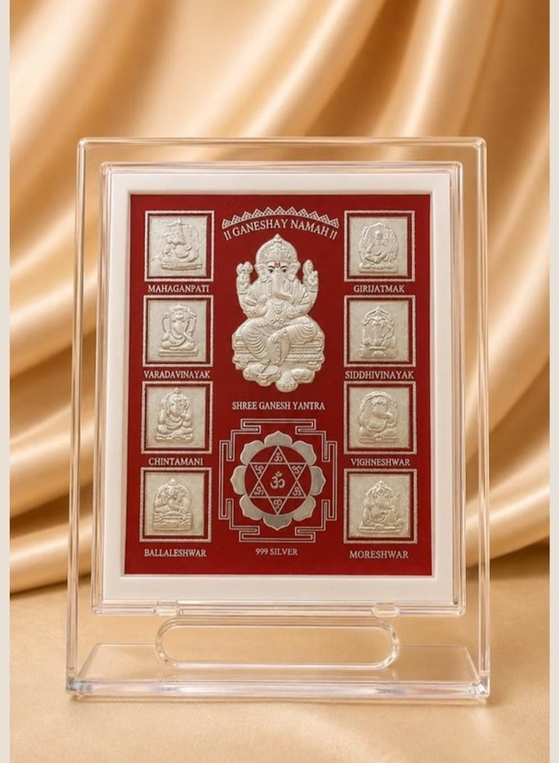 KHUSHBOO JEWELS PURE 999 SILVER ASHTAVINAYAK SHREE GANESH YANTRA FRAME (16.5*12.5CM) - Image 1