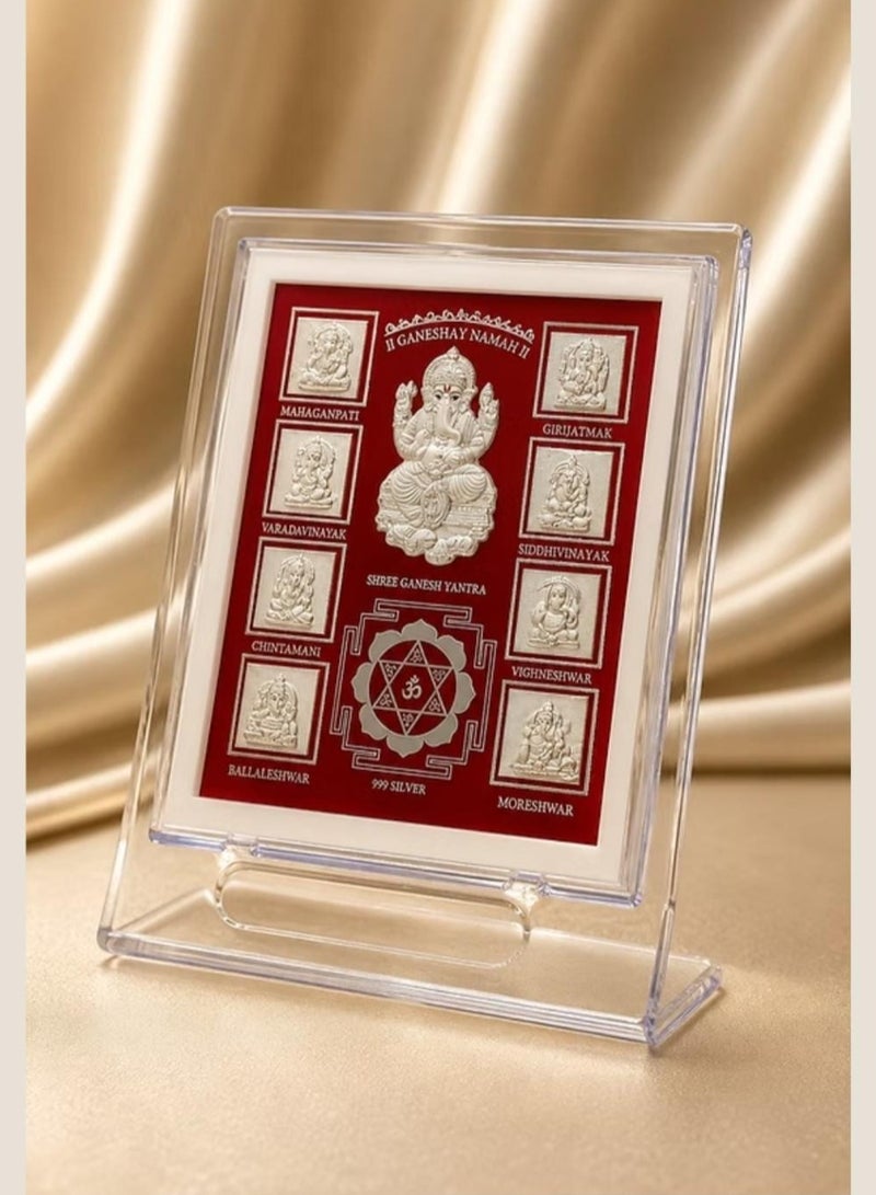 KHUSHBOO JEWELS PURE 999 SILVER ASHTAVINAYAK SHREE GANESH YANTRA FRAME (16.5*12.5CM) - Image 3