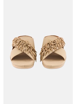 FitFlop Women Rumba Beaded Leather Slip On Slide Sandal, Beige  - Image 4