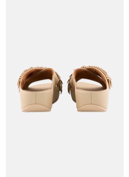 FitFlop Women Rumba Beaded Leather Slip On Slide Sandal, Beige  - Image 2