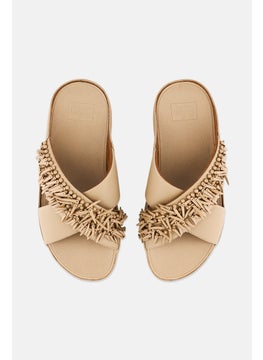 FitFlop Women Rumba Beaded Leather Slip On Slide Sandal, Beige  - Image 3