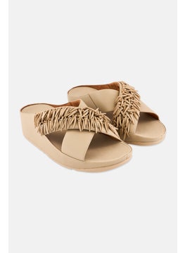 FitFlop Women Rumba Beaded Leather Slip On Slide Sandal, Beige  - Image 1