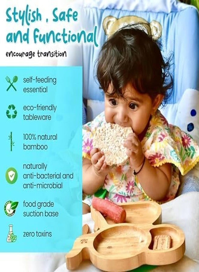 StarKiddo Tusker Bamboo Suction Plates for Baby and Toddler with Adjustable Printed Bib and Weaning Spoon | BPA Free Non-Toxic | Baby-Led Weaning Supplies for Toddler Self-Feeding (Combo-Green) - Image 5