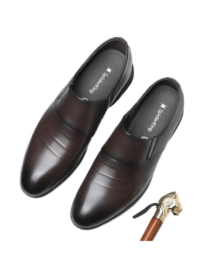 Spider King Men'S Shoes, Spring And Autumn Men'S Business Leather Shoes, Soft Leather Comfortable Formal Shoes, Work Shoes, Brown, Size 42 - Image 1