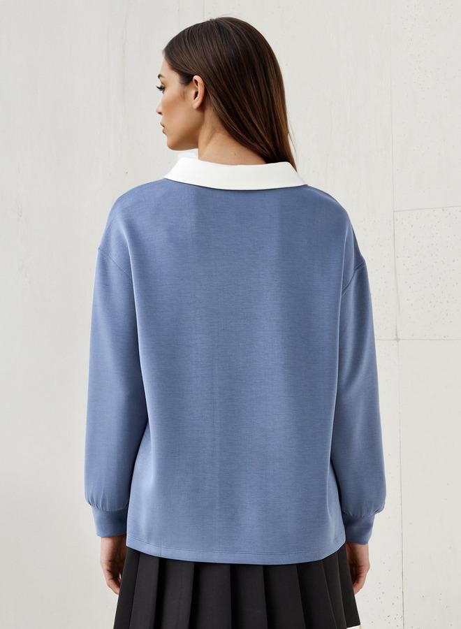 SP Characters Smurfs Print Sweatshirt with Contrast Collar - Image 3