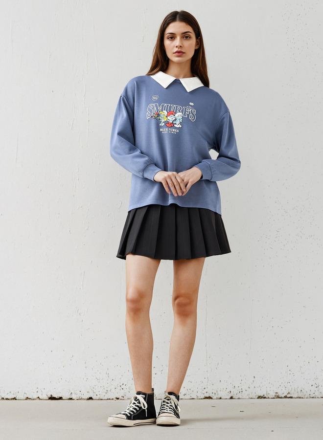 SP Characters Smurfs Print Sweatshirt with Contrast Collar - Image 2