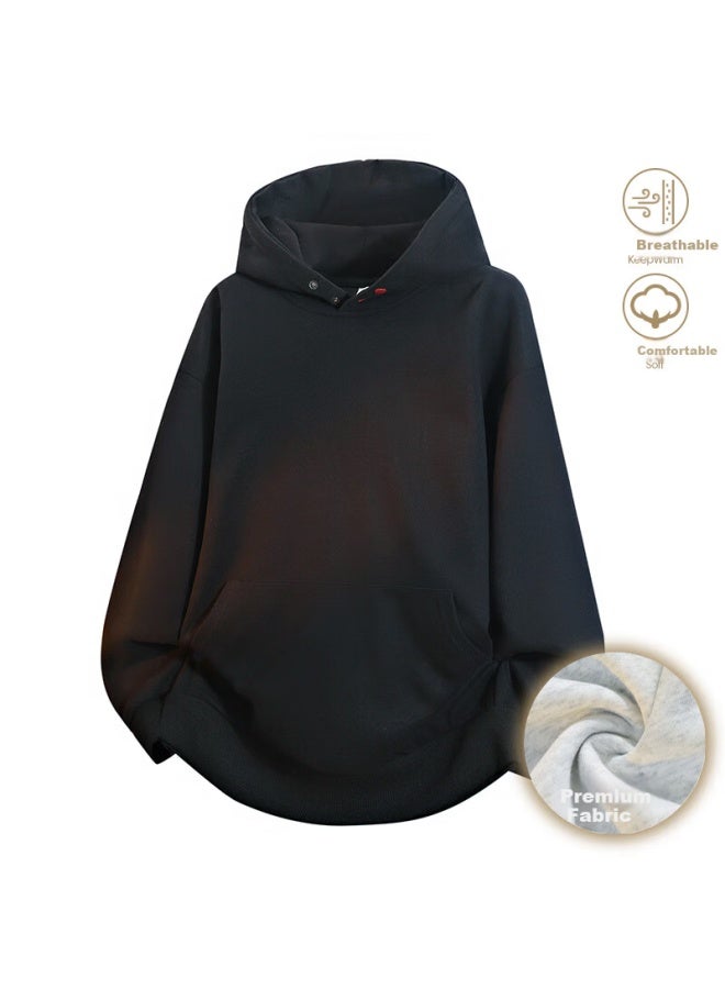 Izexx American Style Button Hoodie Men Heavyweight Loose Solid Color High Street Sweatshirt Jacket Zq20 White Flower Gray XL - Image 1