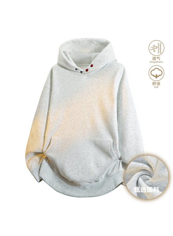 Izexx American Style Button Hoodie Men Heavyweight Loose Solid Color High Street Sweatshirt Jacket Zq20 White Flower Gray XL - Image 3