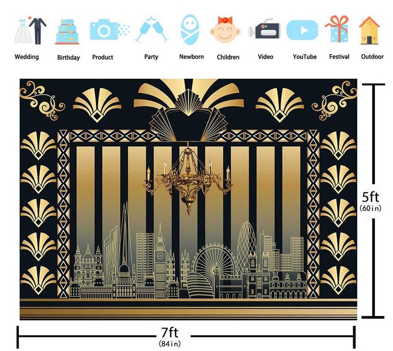 GYA 7x5FT The Great Gatsby Retro 1920s Backdrop Roaring 20s Party Photography Background Retro Art Birthday Photocall Prom Adult Happy Birthday Bachelor Party Studio Props - Image 5