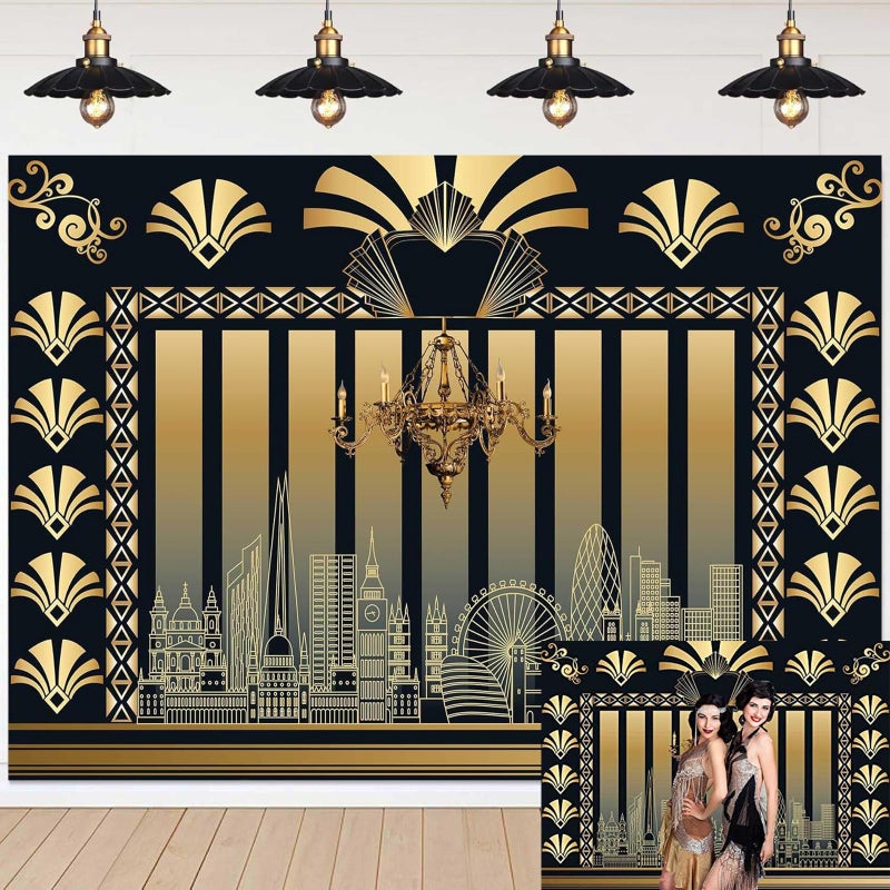 GYA 7x5FT The Great Gatsby Retro 1920s Backdrop Roaring 20s Party Photography Background Retro Art Birthday Photocall Prom Adult Happy Birthday Bachelor Party Studio Props - Image 1