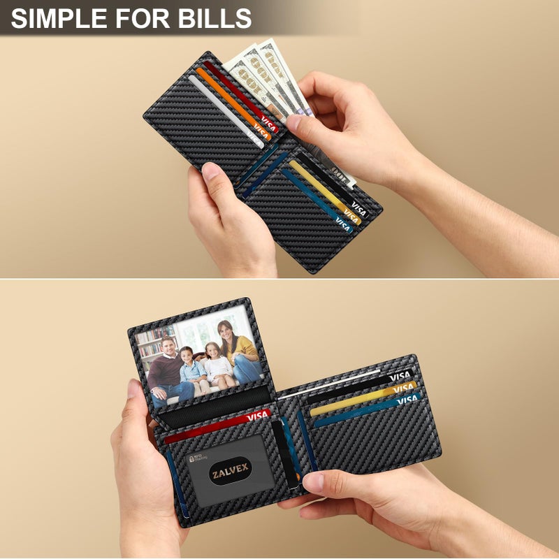 ZALVEX Wallet for Men Slim RFID Blocking Leather Credit Card Holder Wallet for 14 Cards, Bifold Minimalist Thin Wallet with 2 ID Windows & Cash Slot, Front Pockt Carteras Para Hombres, Birthday Gifts for Men - Image 5