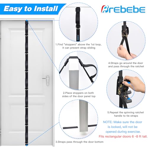 Brebebe Upgrade Door Anchor Strap for Resistance Bands Exercise, Multi Points Anchor Straps with 7 Loops+ 7 D Rings, Home Gym Workout Equipments with Ratchet Adjust Tighten Straps Not Loose, Sturdy - Image 4