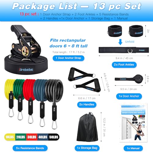 Brebebe Upgrade Door Anchor Strap for Resistance Bands Exercise, Multi Points Anchor Straps with 7 Loops+ 7 D Rings, Home Gym Workout Equipments with Ratchet Adjust Tighten Straps Not Loose, Sturdy - Image 3
