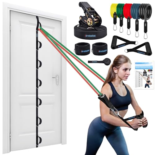 Brebebe Upgrade Door Anchor Strap for Resistance Bands Exercise, Multi Points Anchor Straps with 7 Loops+ 7 D Rings, Home Gym Workout Equipments with Ratchet Adjust Tighten Straps Not Loose, Sturdy - Image 1