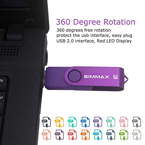 SIMMAX 64GB Memory Stick USB 2.0 Flash Drives Swivel Thumb Drive Pen Drive (64GB Purple) - Image 4