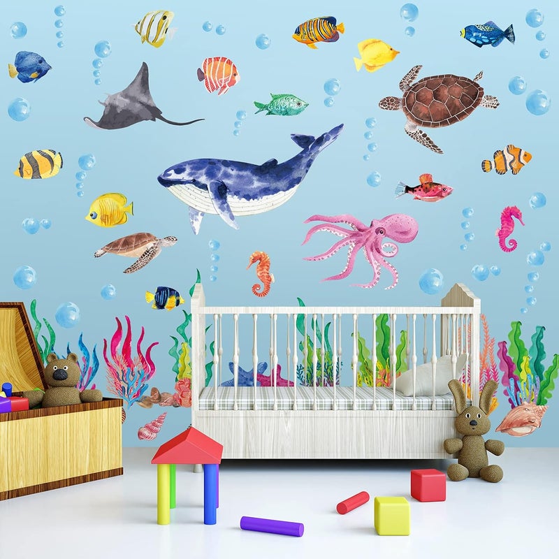 Chinco 114 Piece Ocean Fish Wall Decals Under The Sea Wall Decals  Under The Sea Fish  Jellyfish Removable Decor  Peel  Stick  for Kids Baby Bathroom Bedroom Living Room - Image 4