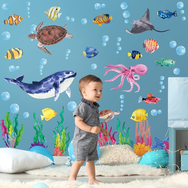 Chinco 114 Piece Ocean Fish Wall Decals Under The Sea Wall Decals  Under The Sea Fish  Jellyfish Removable Decor  Peel  Stick  for Kids Baby Bathroom Bedroom Living Room - Image 5