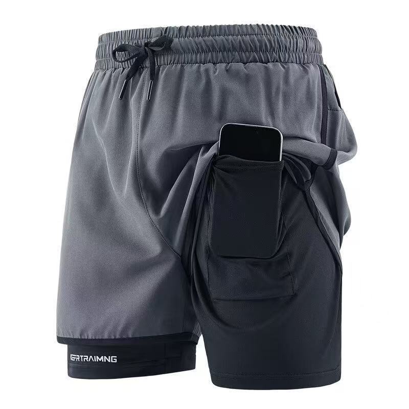 Cross-border Sports Shorts Running Special Loose Anti-slip Triple Pants Double-layer Quick-drying Workwear Casual Pants Printed Dark gray【1920】rp