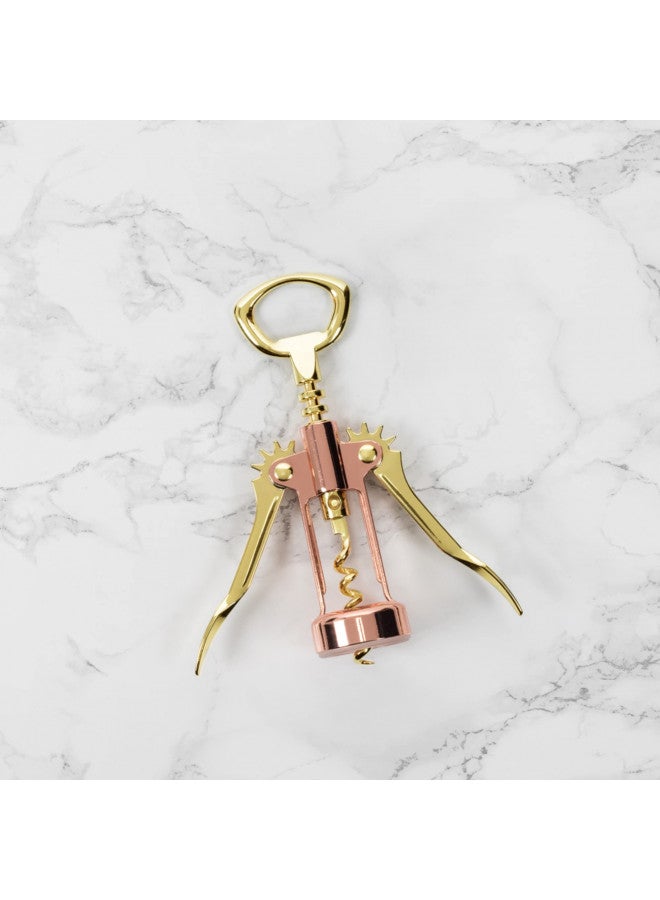 Twine Two-Tone Copper and Gold Winged Corkscrew, Self Centering Worm, Wine Bottle Opener, Lever Arms, Stainless Steel Set of 1 - Image 5