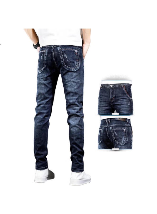 Playboy Men'S Casual Jeans Men'S Autumn And Winter Men'S Trousers Straight Men'S Slim Trendy Trousers Blue 28 - Image 2
