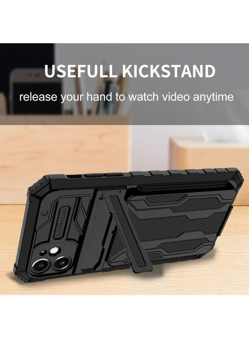 Protective Cover for Apple iPhone 12 Wallet Case with Credit Card Holder Stand Kickstand Slim Rugged Shockproof Heavy Duty Defender Armor  - Image 3
