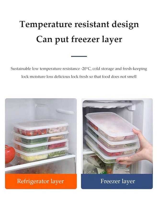 4 Pcs 4 Compartment Plastic Food Storage Boxes, Refrigerator Organizer, Reusable Lunch Container, Sealed And Moisture Proof, Temperature And Pressure Resistant, Used For Meat, Vegetables And Fruits