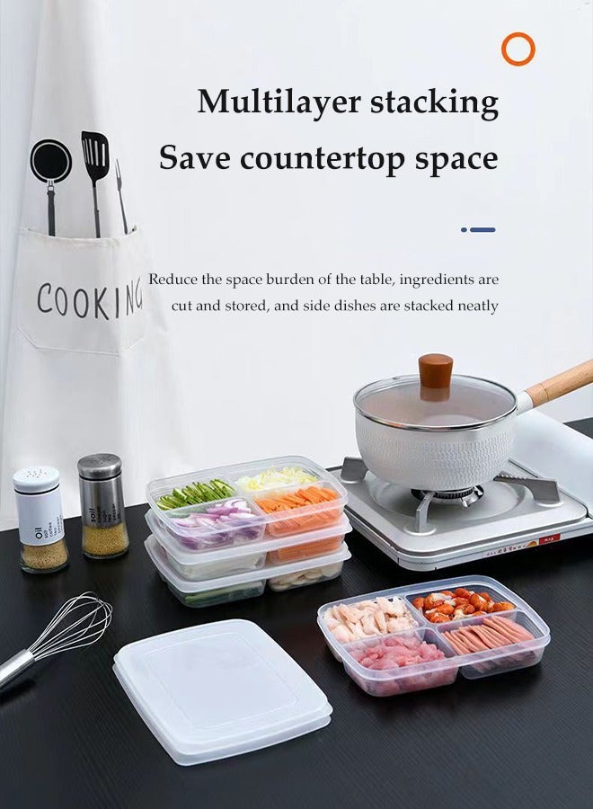 4 Pcs 4 Compartment Plastic Food Storage Boxes, Refrigerator Organizer, Reusable Lunch Container, Sealed And Moisture Proof, Temperature And Pressure Resistant, Used For Meat, Vegetables And Fruits