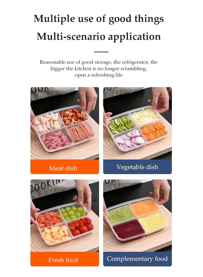 4 Pcs 4 Compartment Plastic Food Storage Boxes, Refrigerator Organizer, Reusable Lunch Container, Sealed And Moisture Proof, Temperature And Pressure Resistant, Used For Meat, Vegetables And Fruits