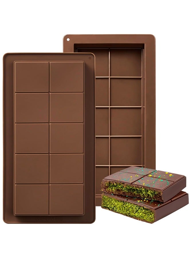 2 Pack Chocolate Bar Mold,Non-Stick Deep Dubai Chocolate Bar Molds, Silicone, Rectangular Prism, Chocolate Color - Image 1