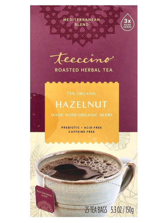 teeccino Roasted Herbal Tea Hazelnut Caffeine Free 25 Tea Bags 5.3 oz (150 g)