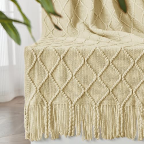 inhand Knitted Throw Blanket for Couch and Bed, Soft Living Room Home Decor Knitted Blanket with Tassel, Outdoor Lightweight Breathable Summer Blanket, Farmhouse Warm Woven Decorative, 50"x60" - Image 1