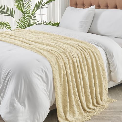 inhand Knitted Throw Blanket for Couch and Bed, Soft Living Room Home Decor Knitted Blanket with Tassel, Outdoor Lightweight Breathable Summer Blanket, Farmhouse Warm Woven Decorative, 50"x60" - Image 2
