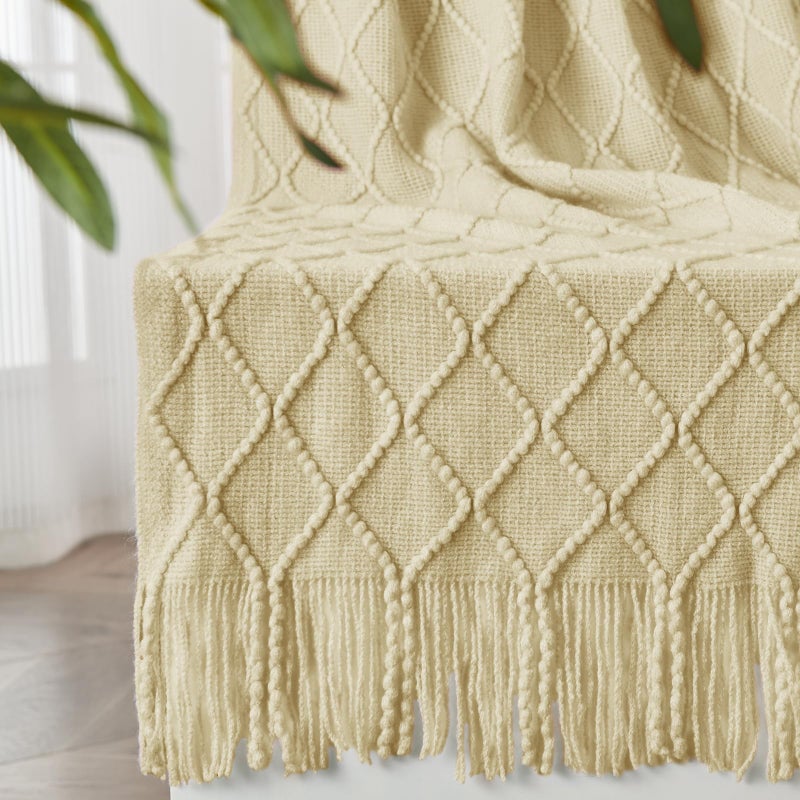 inhand Knitted Throw Blanket for Couch and Bed, Soft Living Room Home Decor Knitted Blanket with Tassel, Outdoor Lightweight Breathable Summer Blanket, Farmhouse Warm Woven Decorative, 50"x60" - Image 5