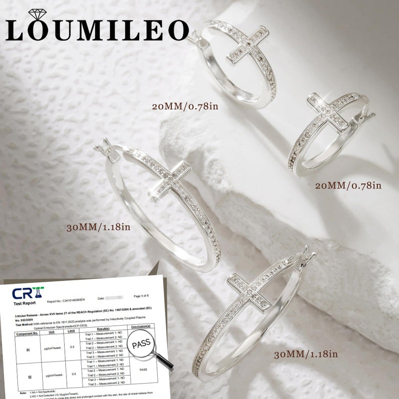 LOUMILEO Silver Hoop Earrings for Women Hypoallergenic 925 Sterling Silver Hoops Earrings Sparkly Rhinestone Hoop Earring Lightweight Large Silver Cubic Zirconia Cross Hoop Earrings 30MM - Image 5