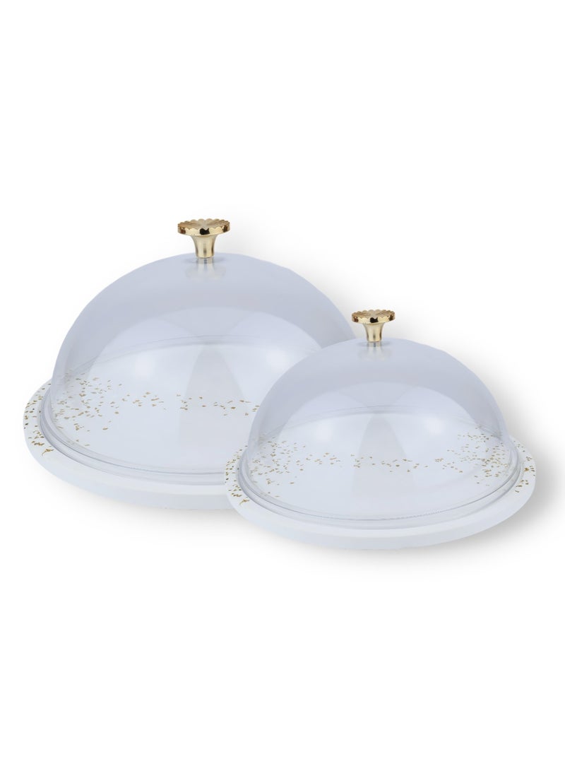 Raz Luxury White Cake Stand with Clear Dome & Gold Detailing – Elegant Dessert Display Cover - Image 3